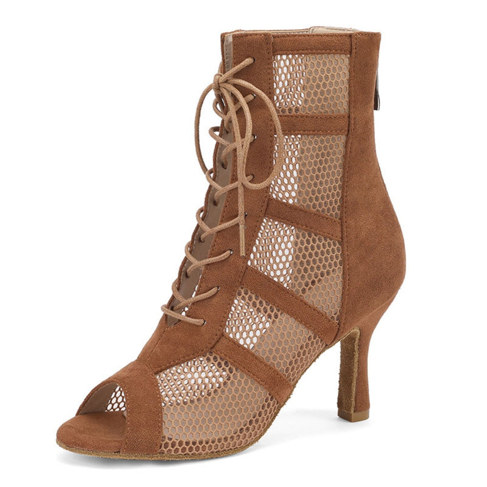 Lace up Open Toe Mesh Ankle Boots
