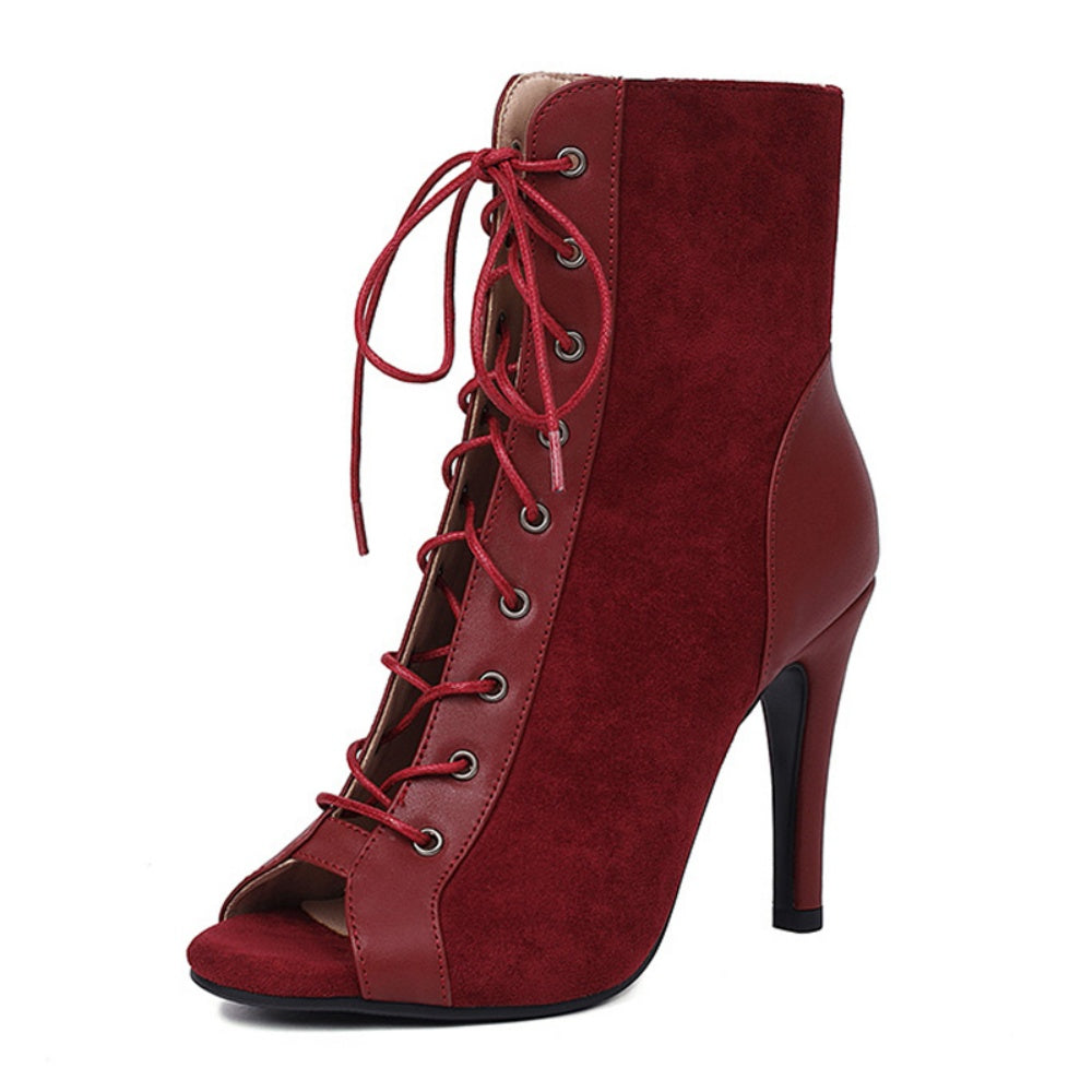 Lace up Zip Open Toe Ankle Boots