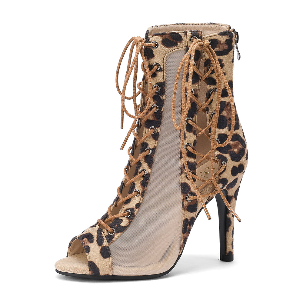 Lace up Open Toe Mesh Ankle Boots