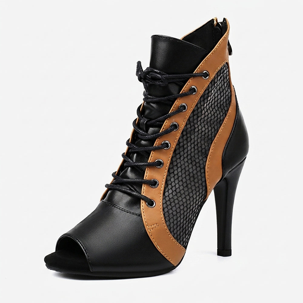 Melia | Lace up Open Toe Mesh Ankle Boots