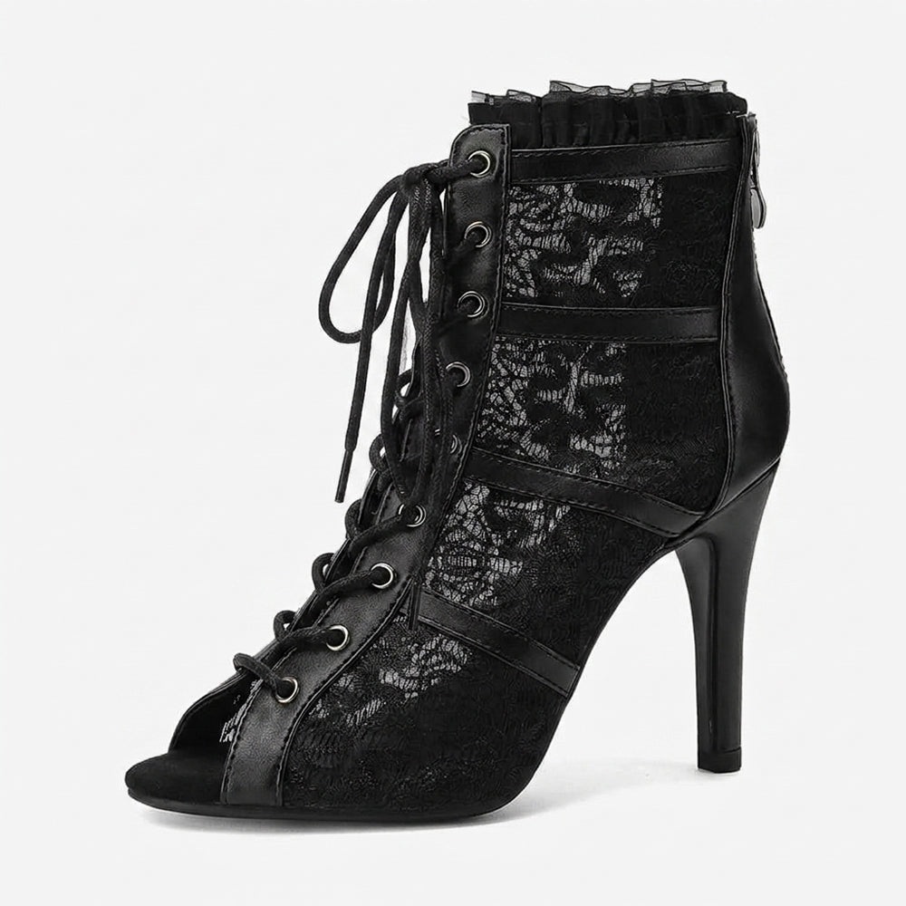 Vesta | Lace up Open Toe Mesh Ankle Boots