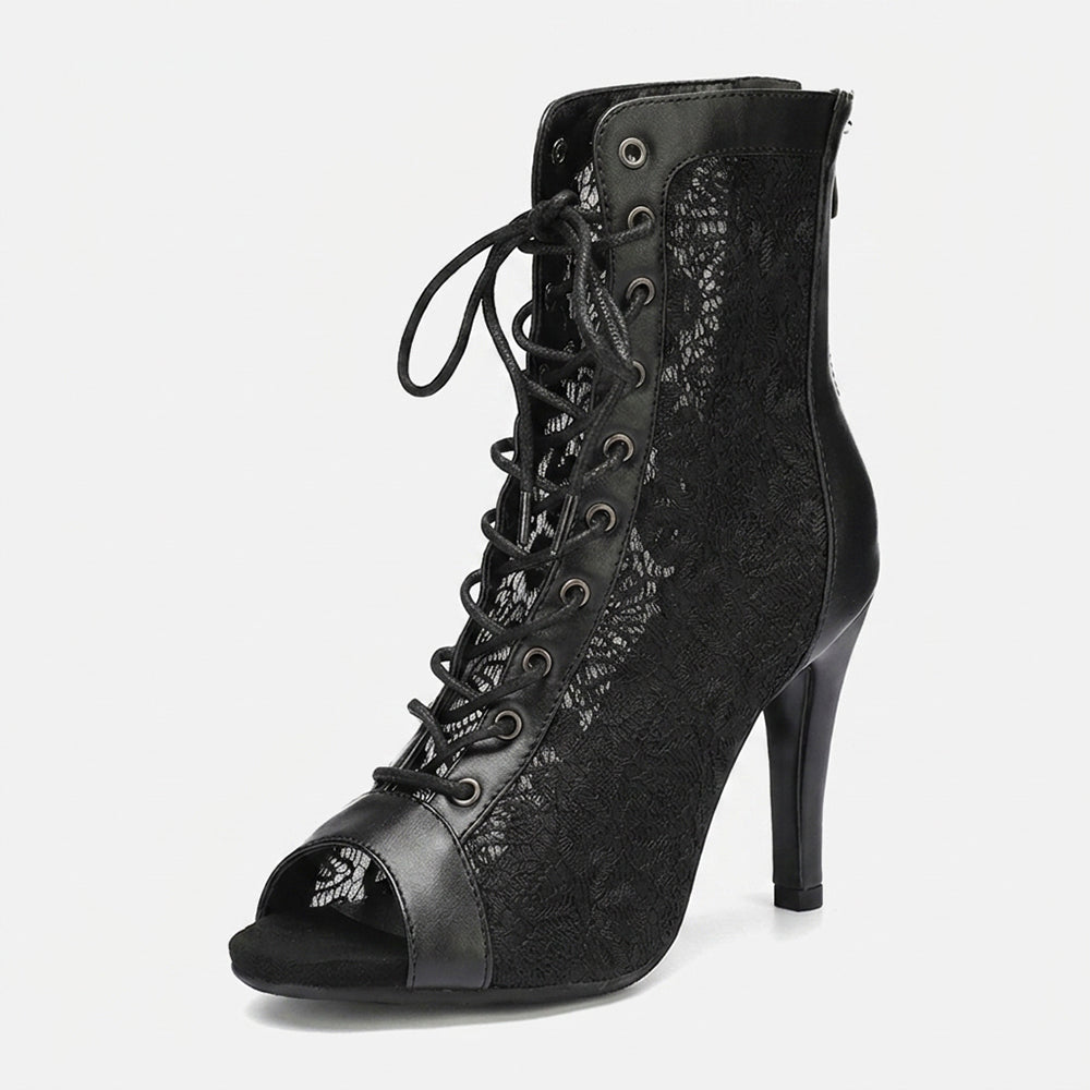 Erato | Lace up Open Toe Mesh Ankle Boots