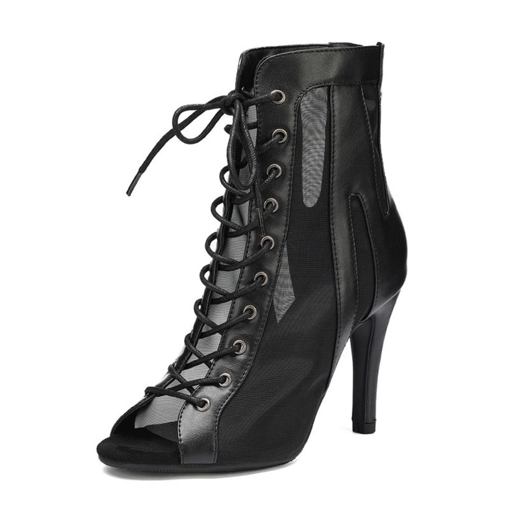 Open Toe Lace up Mesh Ankle Boots