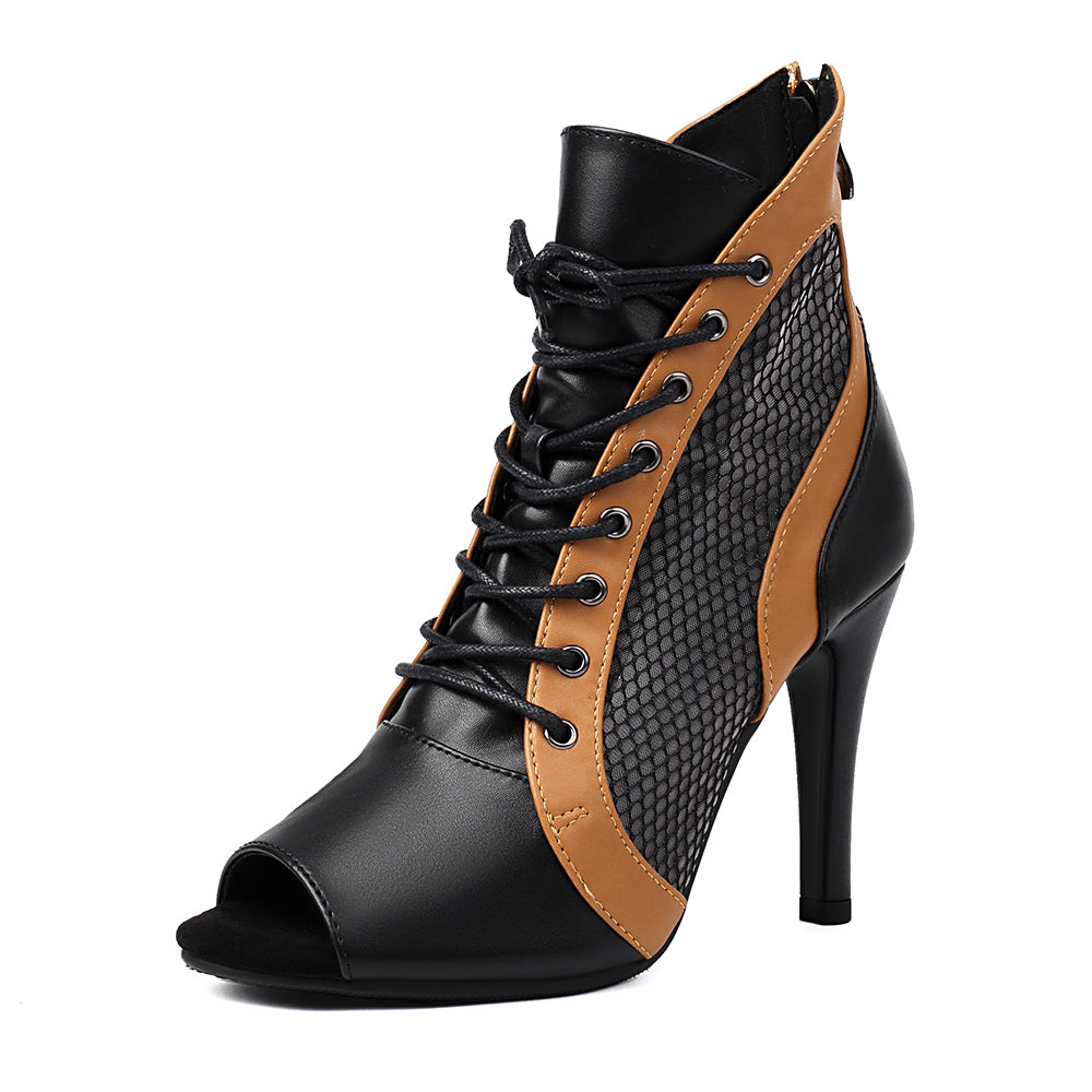 Lace up Open Toe Mesh Ankle Boots