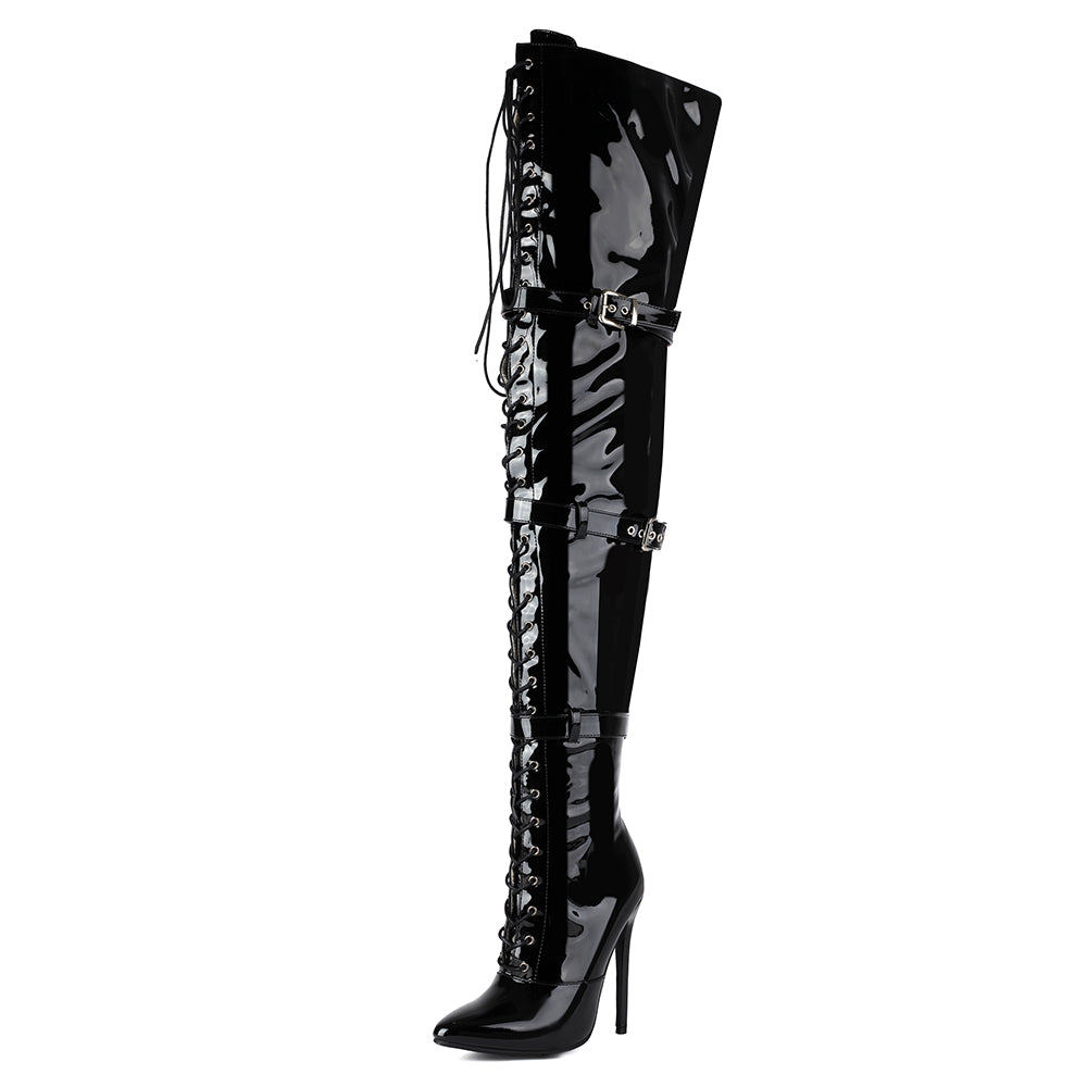 Closed Toe Lace up Thigh High Boots