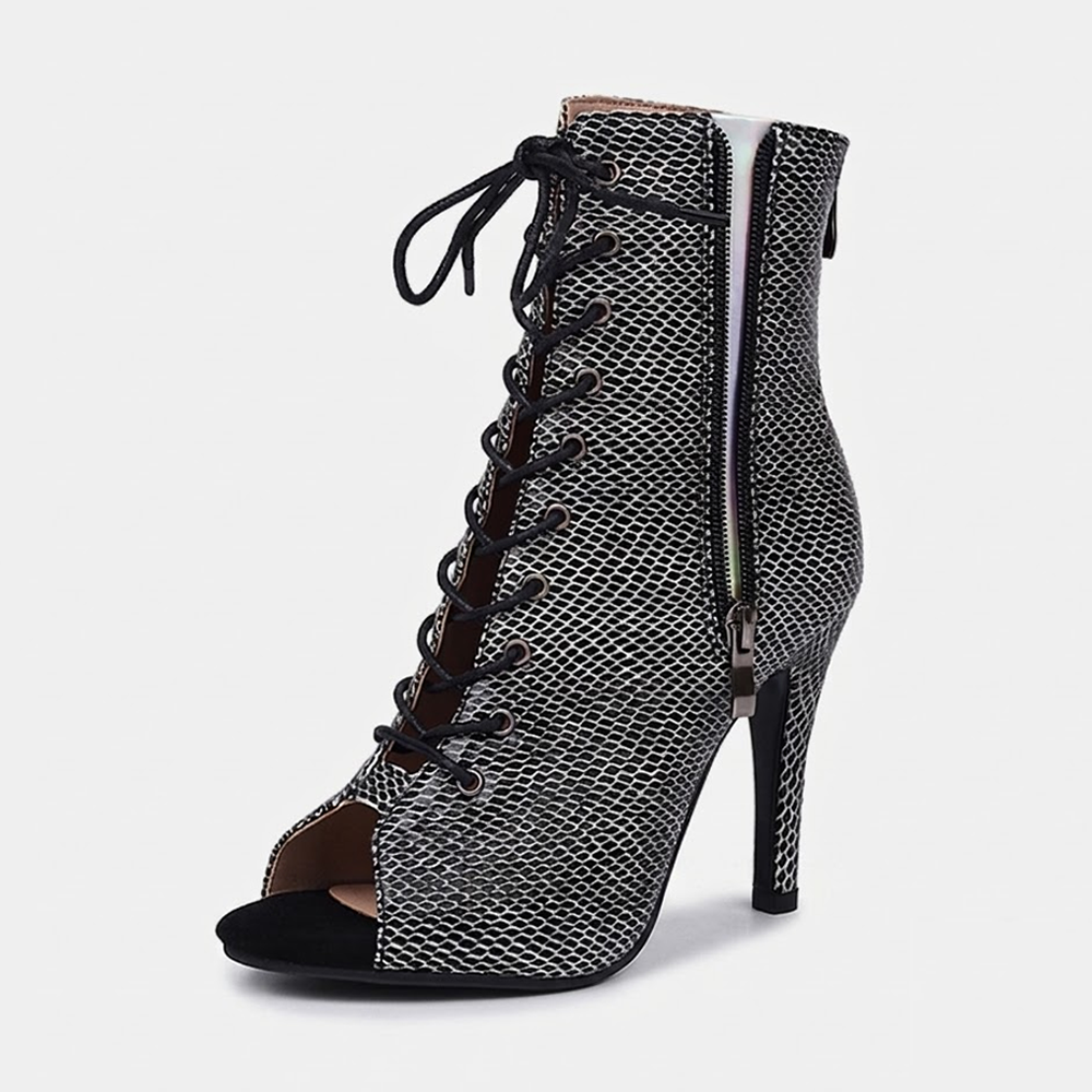 Justitia | Open Toe Zip Lace up Ankle Boots