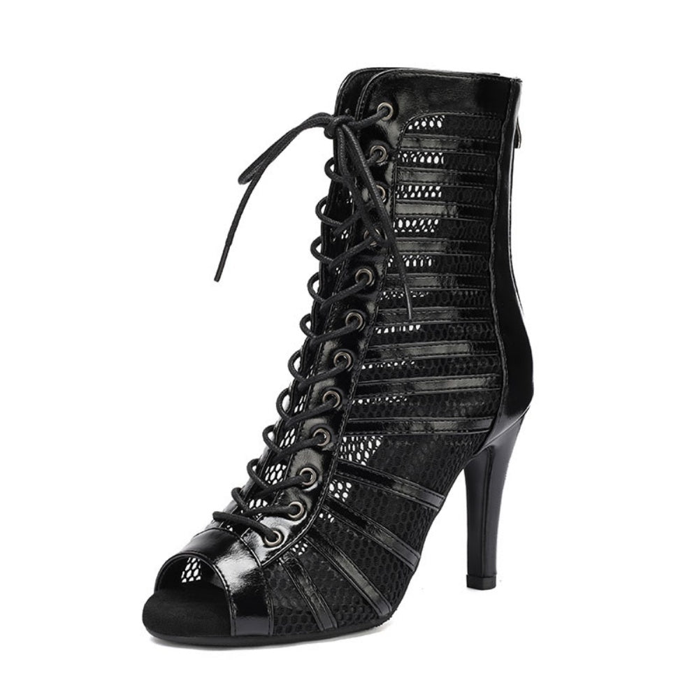 Open Toe Lace up Mesh Ankle Boots