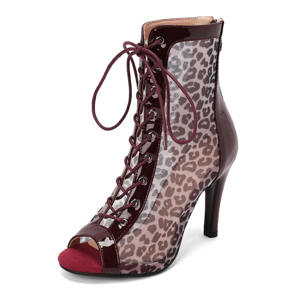 Open Toe Lace up Mesh Ankle Boots