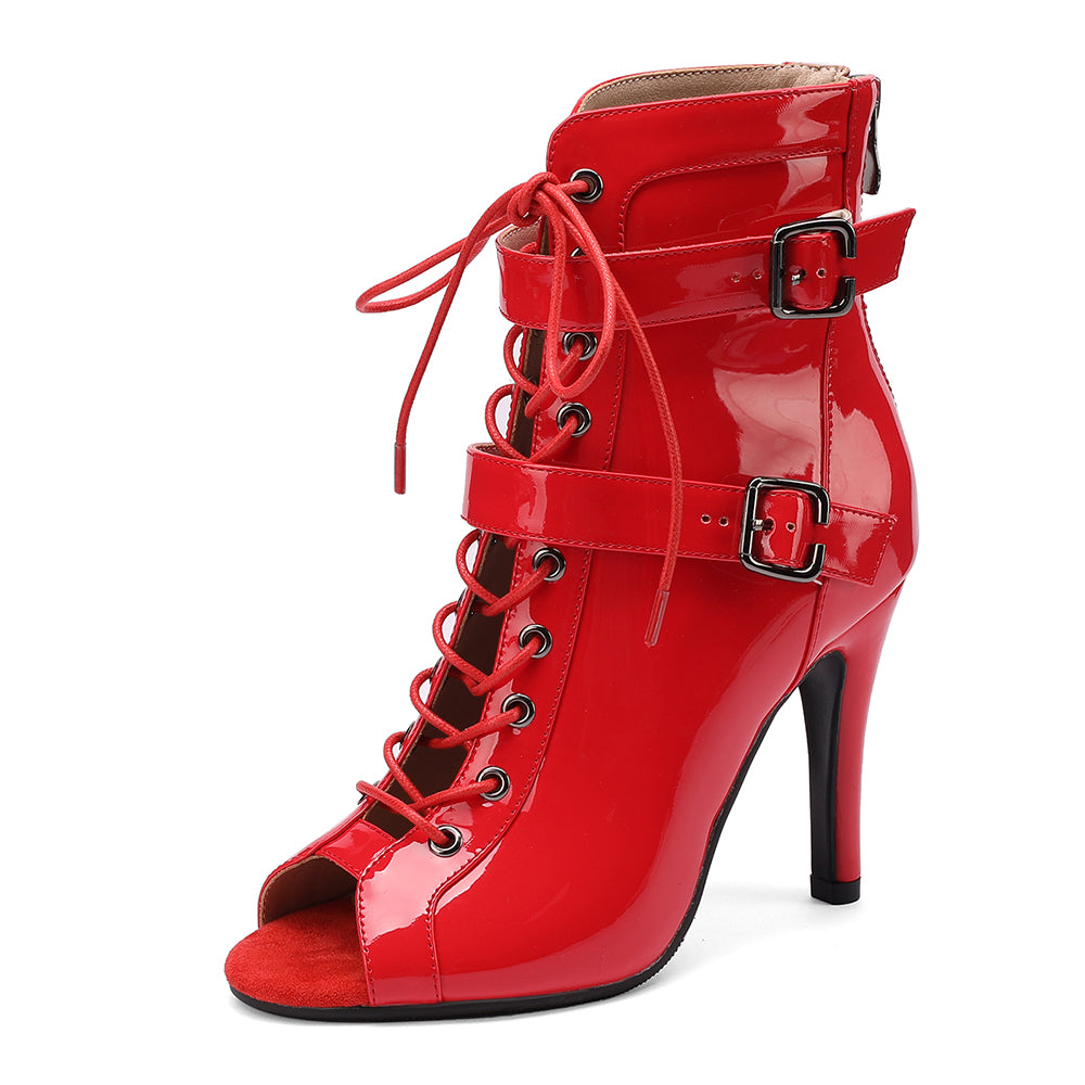 Open Toe Lace Up Strap Buckles Ankle Boots