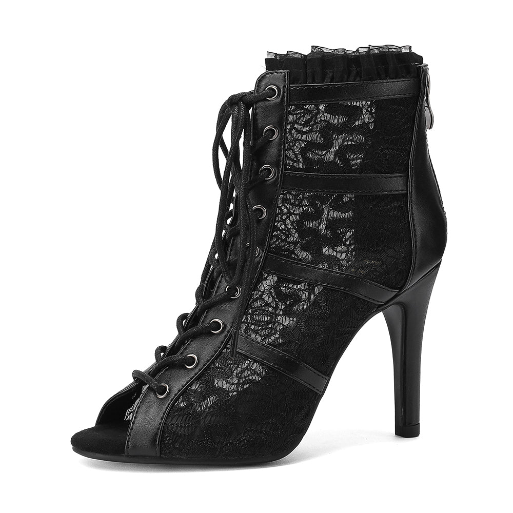 Lace up Open Toe Mesh Ankle Boots