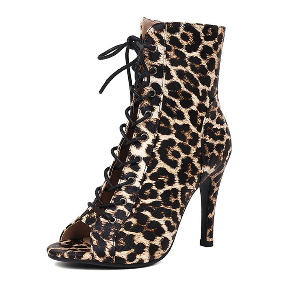 Open Toe Zip Lace Up Ankle Boots